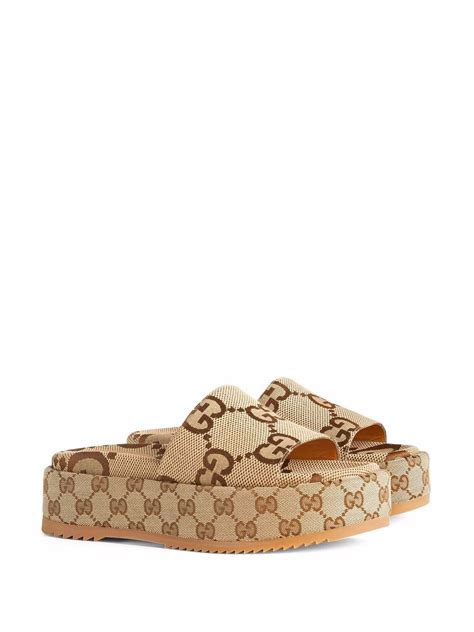 gucci gg sandal tan|Gucci angelina 55mm platform sandals.